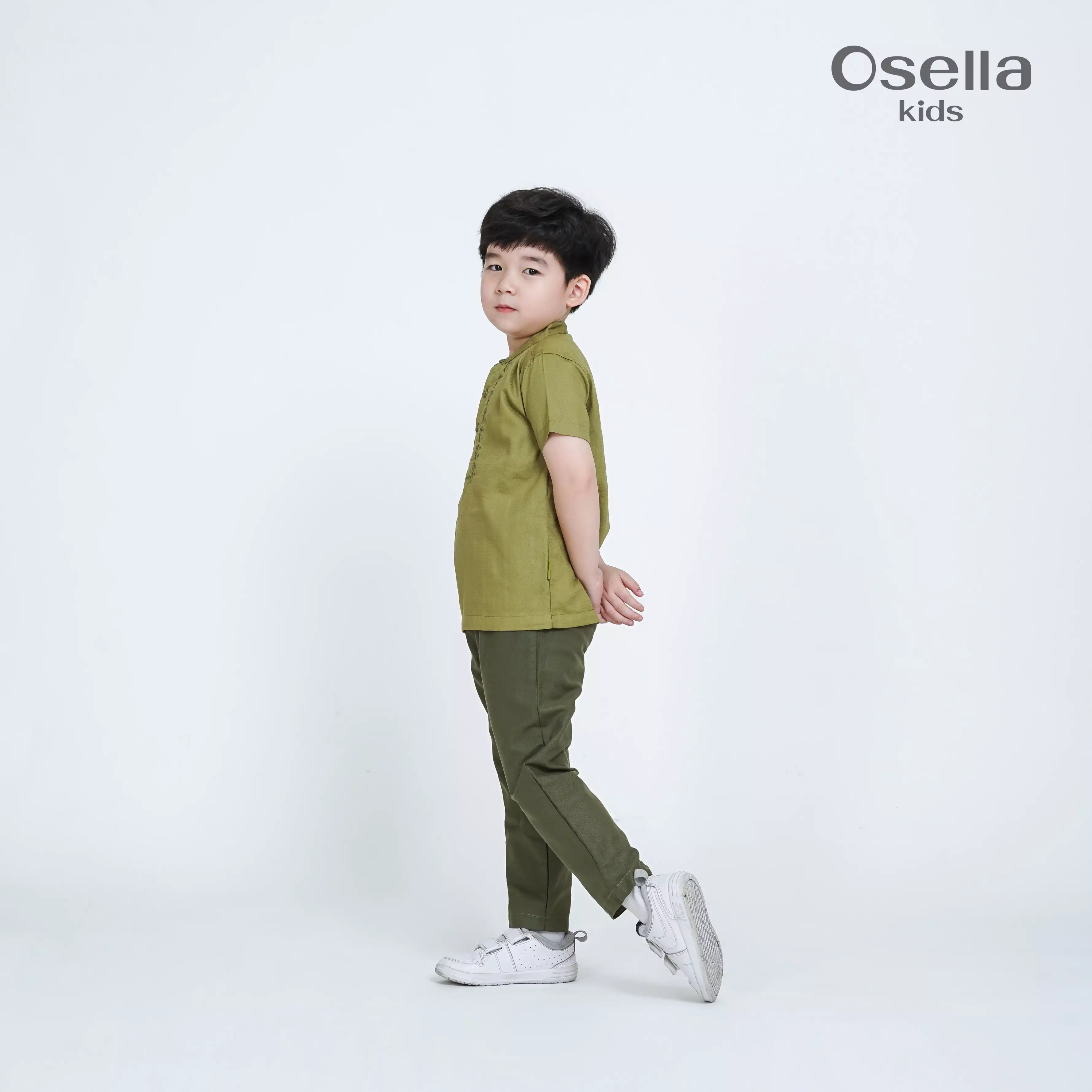 Osella Kids Koko Embroidered Koko Shirt And Pants Set 323Y660272 | Setelan Lebaran Anak Laki Laki