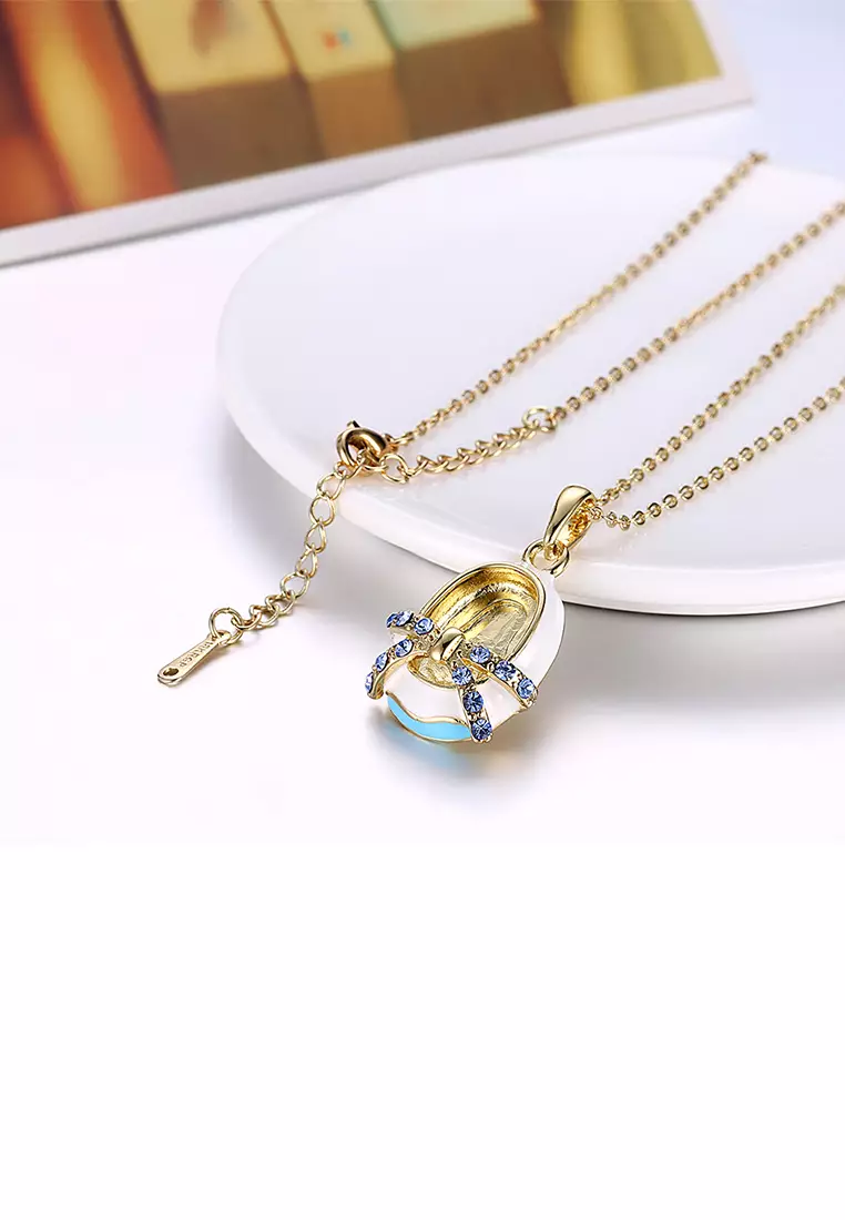 Fashion and Beautiful Plated Gold Shoe Pendant with Blue Cubic Zircon and Necklace