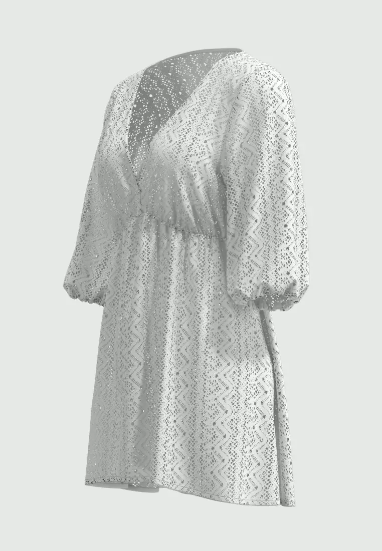 Crochet白色勾針編織 V領沙灘裙