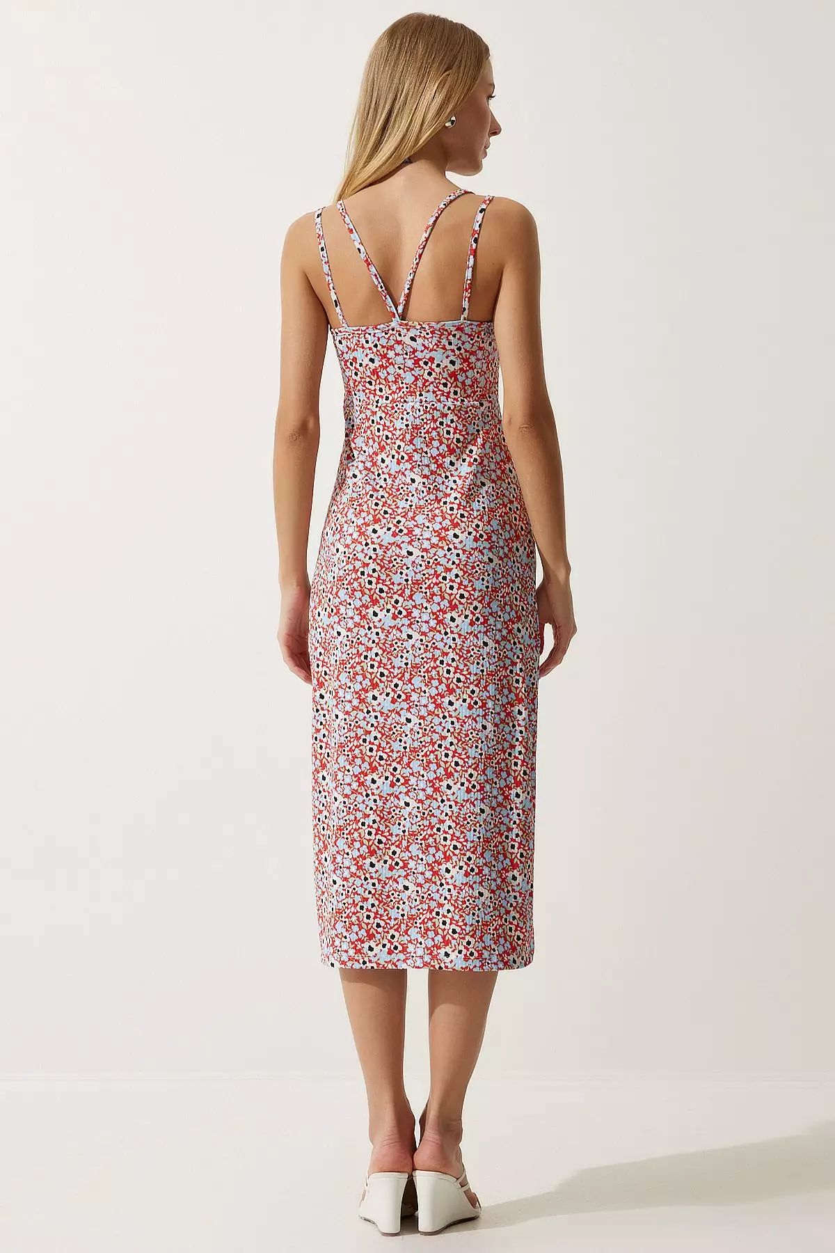 Patterned Ruched Midi Dress