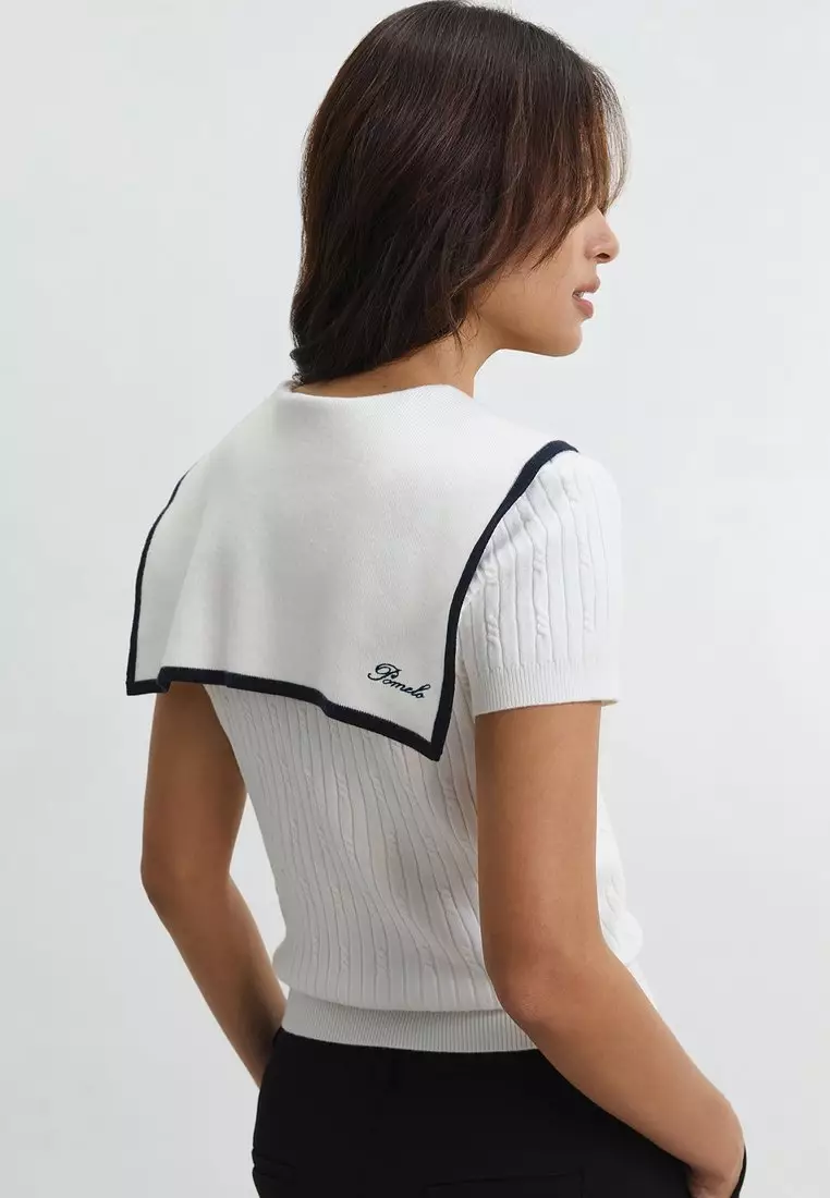 Sailor Collar Knitted Top - Ivory