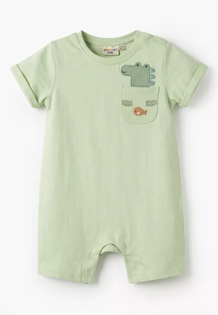 Babyshop Pack Of 2 Juniors Round Neck Short Sleeves Romper With Snap Button Closure