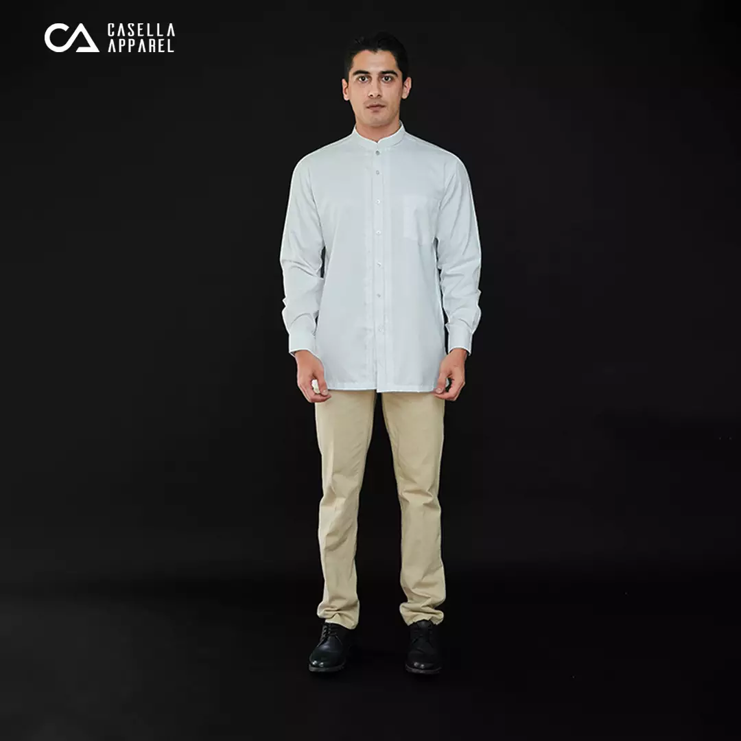 Casella Baju Koko Pria Lengan Panjang Pleats Ilyas | Baju Koko Putih Lengan Panjang 9979 White