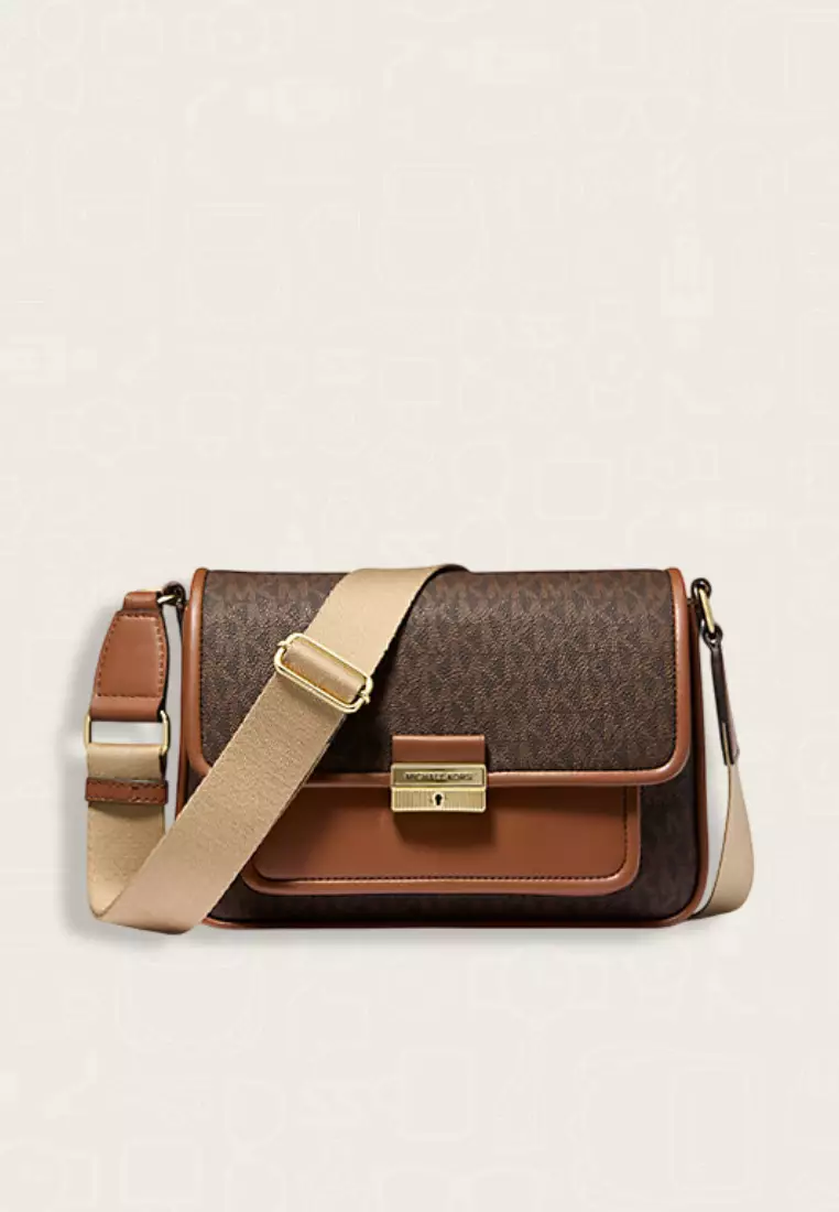 Michael Kors Bradshaw Medium Signature Logo Messenger Bag Brown
