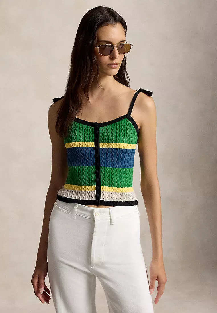 Color-Blocked Cable-Knit Tank Top