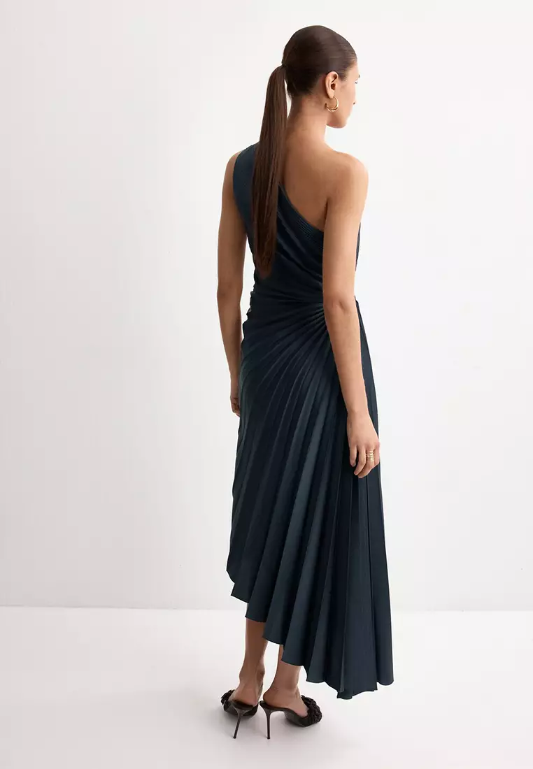 Pleated Asymmetrical Dress With Opening