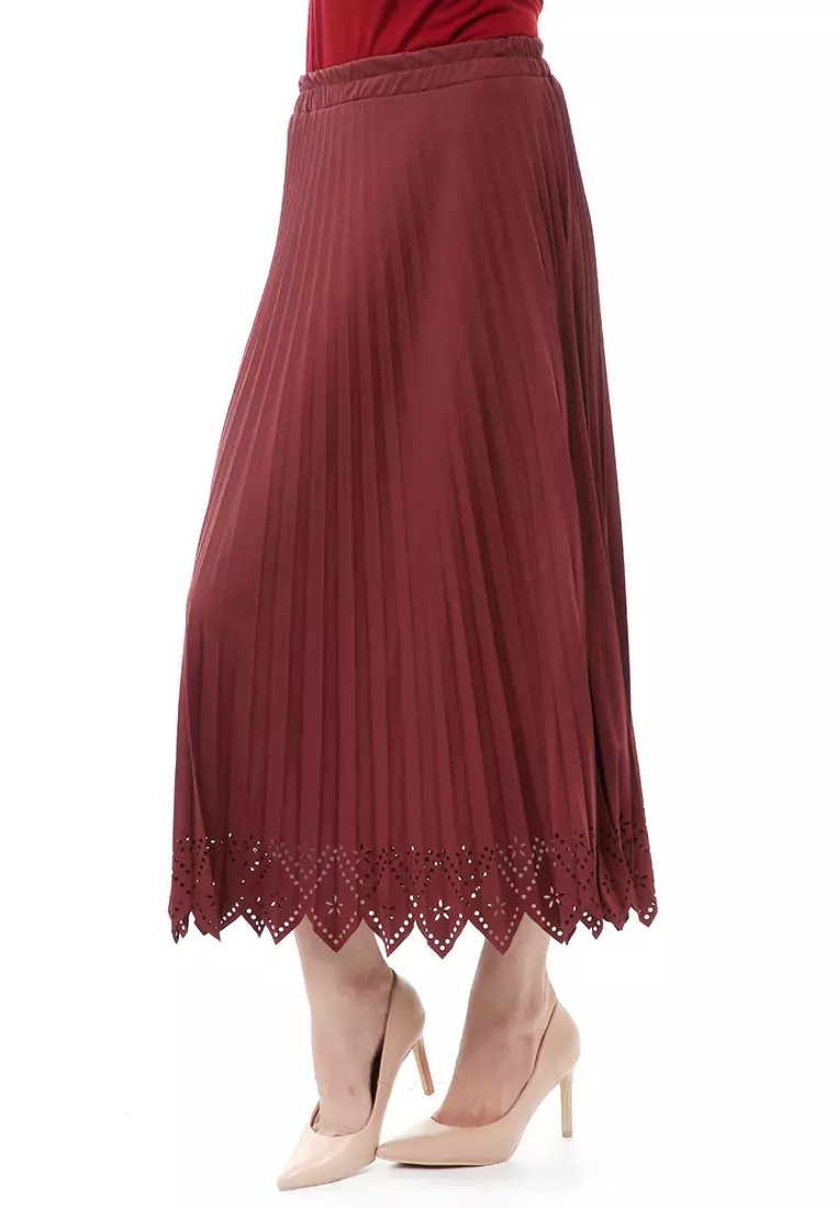 Syafira Rok Plisket Laser Polos Bawahan Wanita Muslimah Premium Quality - Maroon
