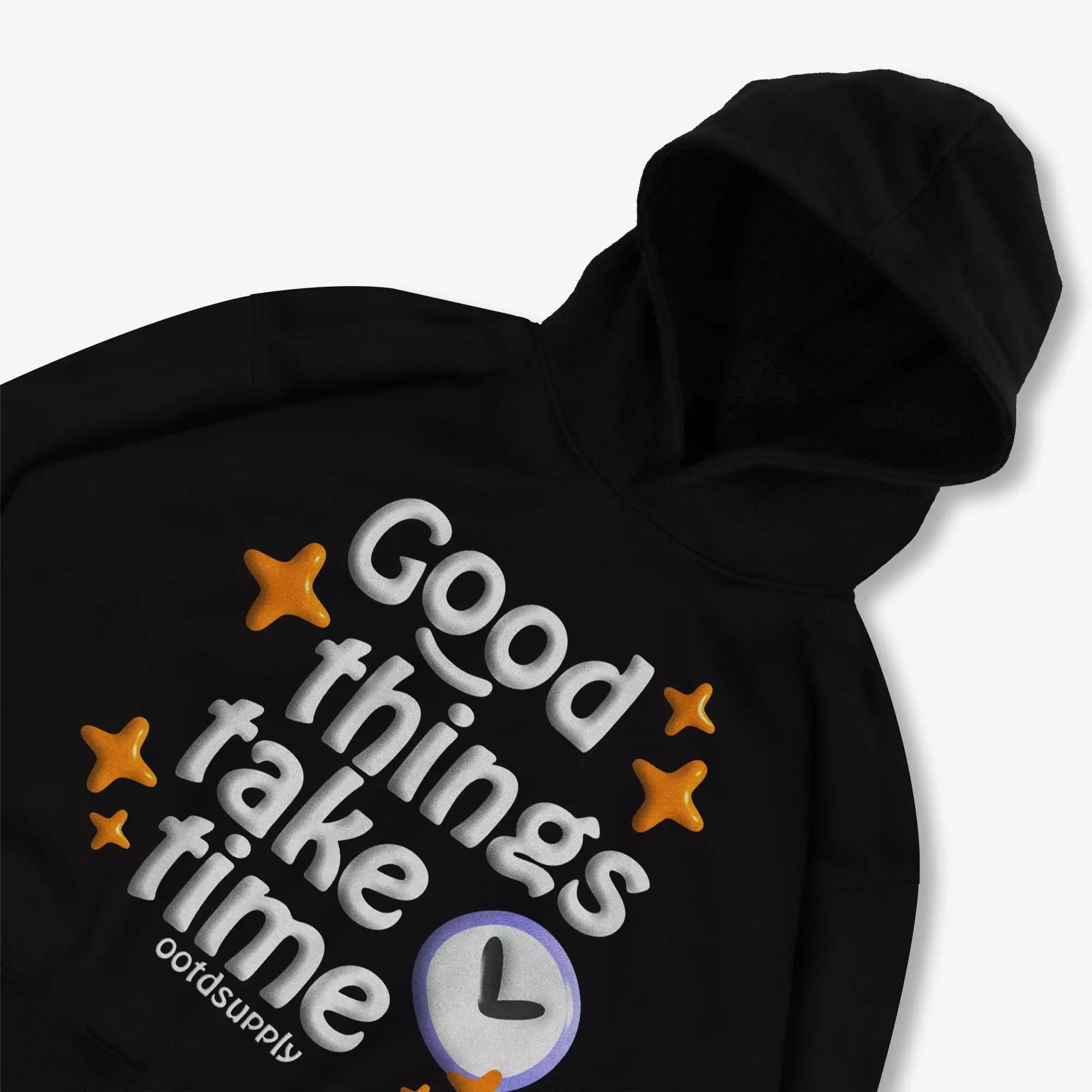 OOTDSUPPLY Hoodie Boxy Fit 375gsm Good Things Black l Hoodie Boxyfit Heavyweight | HDB004