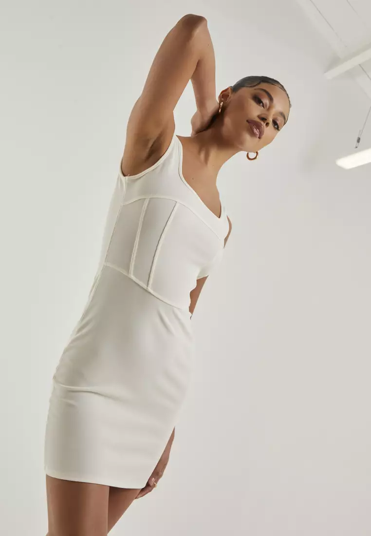 Pink Vanilla Ivory Bandage Corset Mini Dress