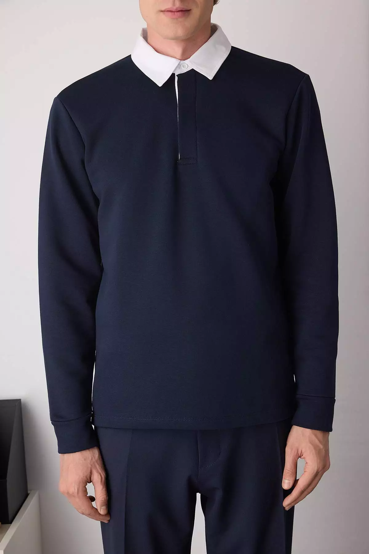 Navy Blue New Oversize/Wide Cut Collar Woven Polo Collar Sweatshirt Tmnaw26Sw00012