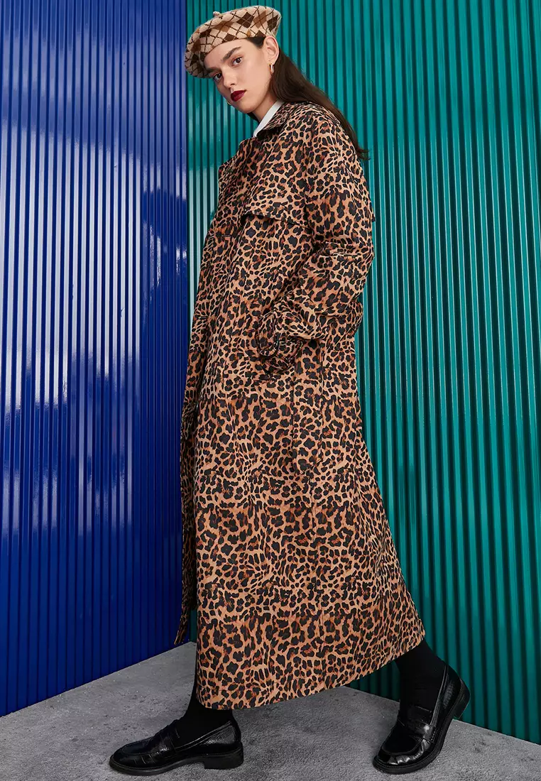 Leopard Patterned Trench Coat Belt