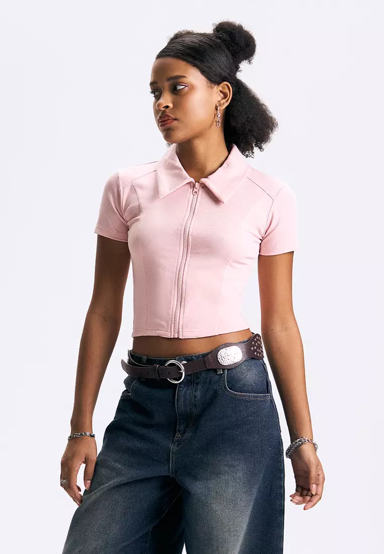 Zip-Up Cropped Polo