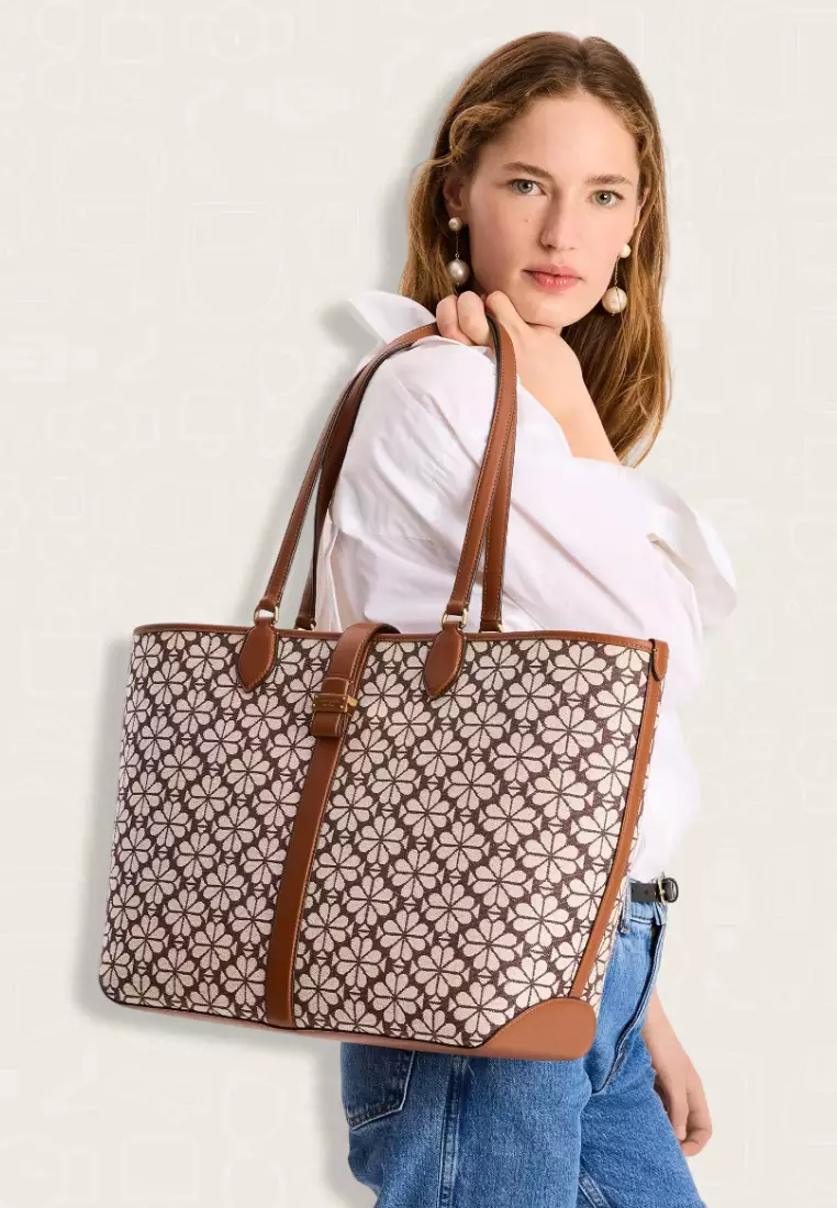 Kate Spade Spade Flower Jacquard Large Open Tote Burgundy Multi