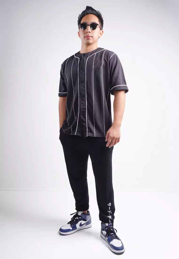 MTO06 Kaos Baseball Polos Bergaris Hitam