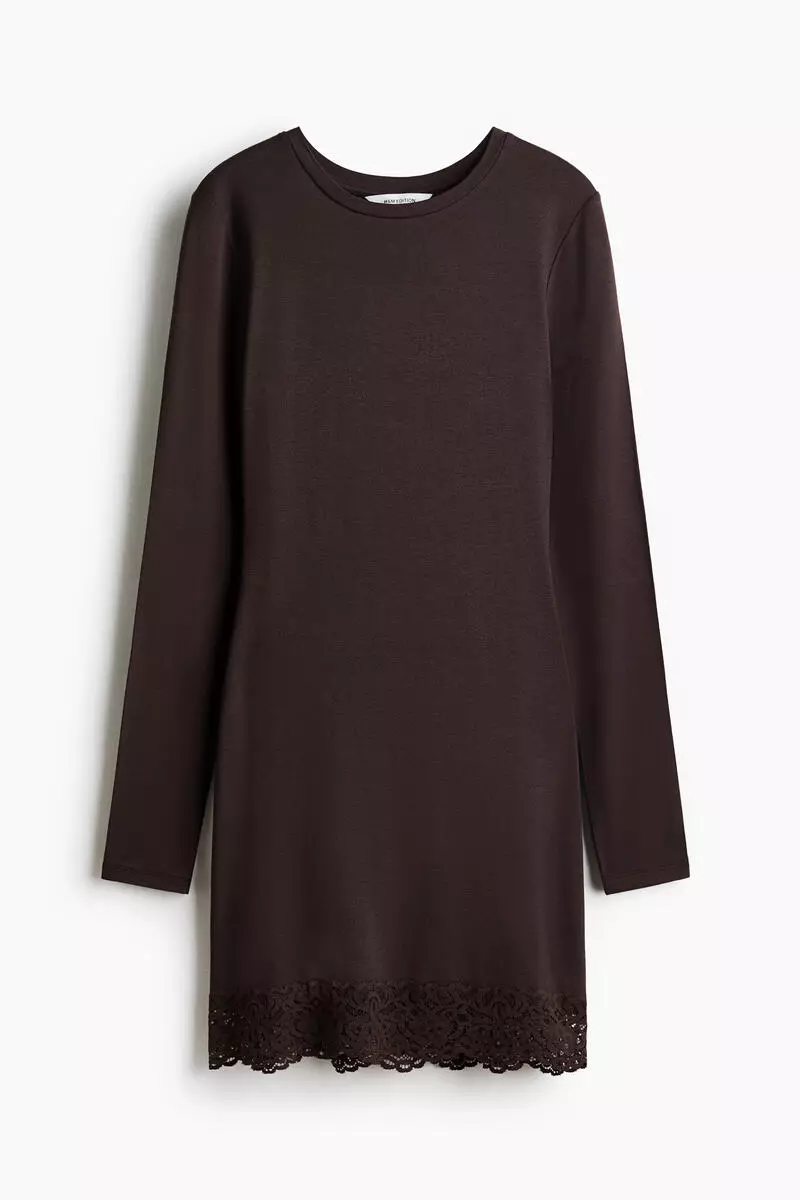 Lace-trimmed jersey dress
