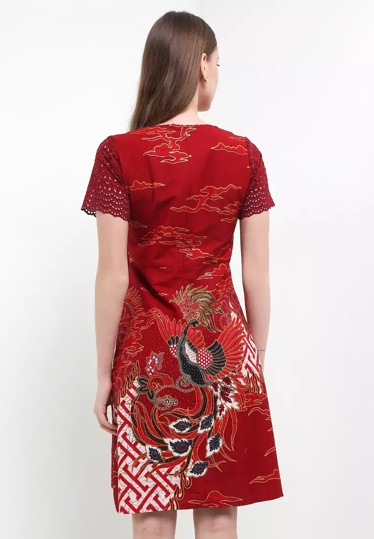 Dress Batik Wanita Furing Kombinasi Lace Brukat Jonasa Red