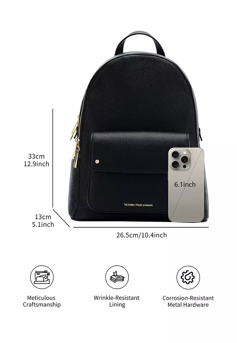 Alexandra 女式皮革双肩背包 多隔层 輕便大容量-黑色