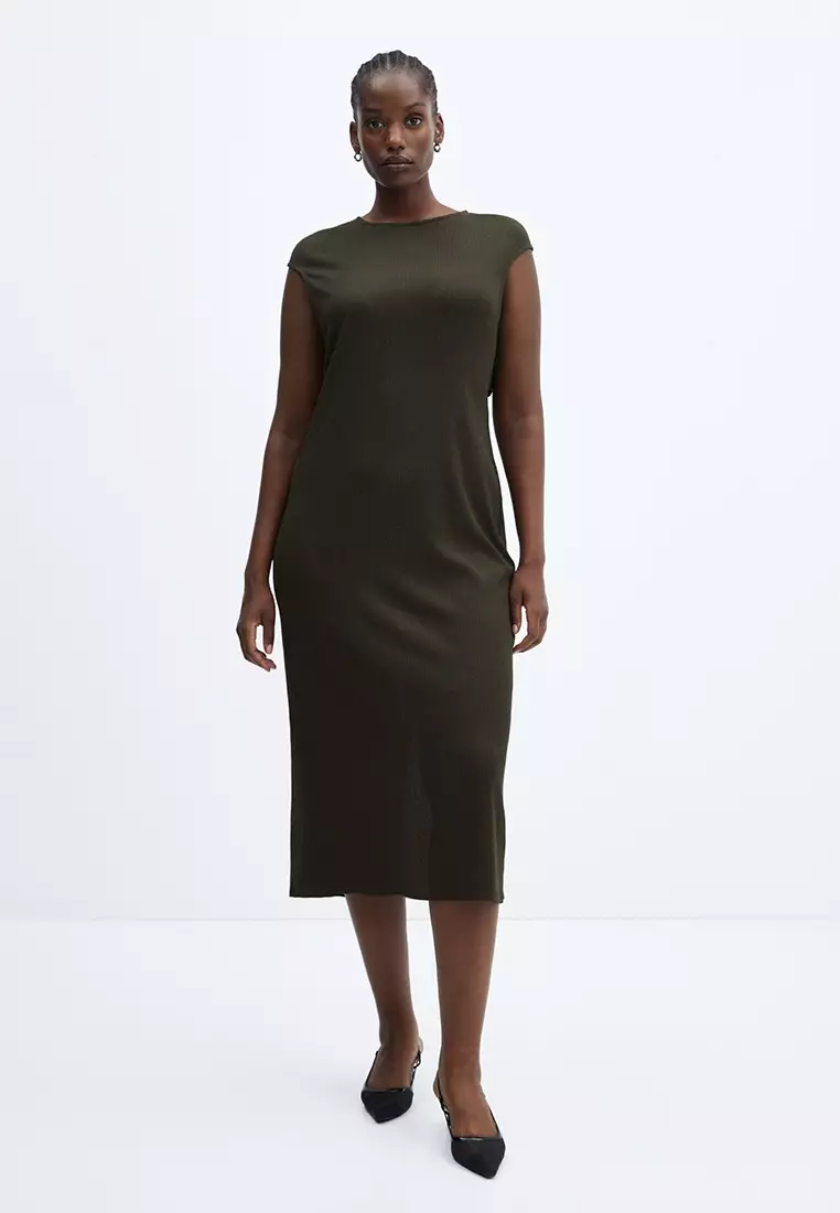 Buy Mango Textured Dress with Opening in Khaki 2024 Online