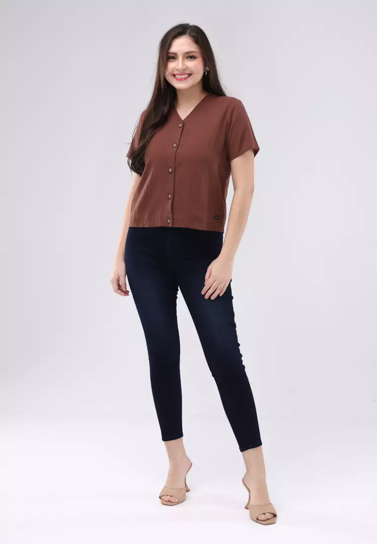 Crumpled Cotton Linen Short Sleeves Blouse