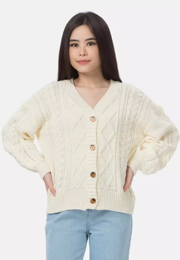 Cable Knit Cardigan in White