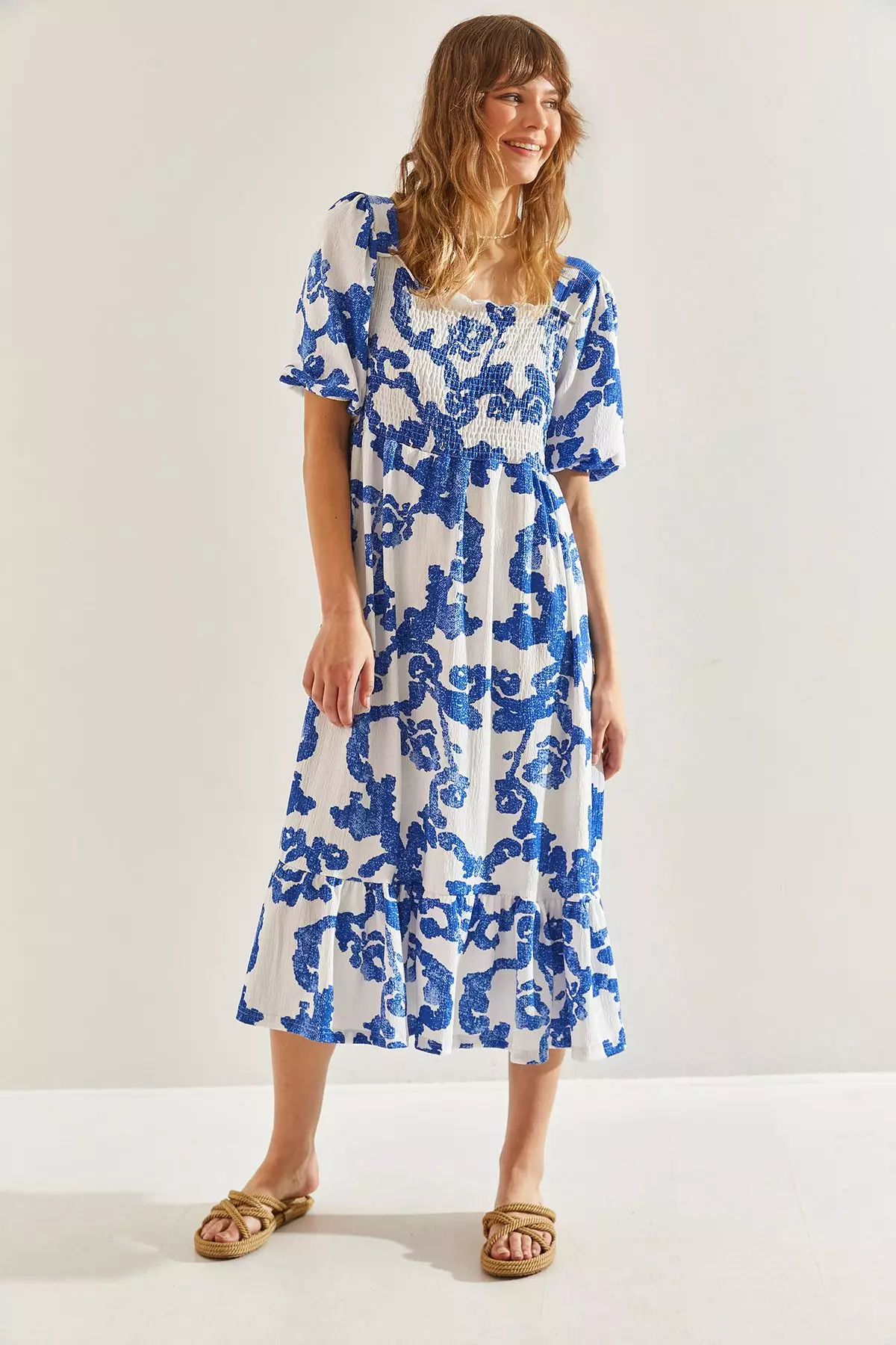 Women's Ruffled Skirt, Square Neck Midi Dress 60251099