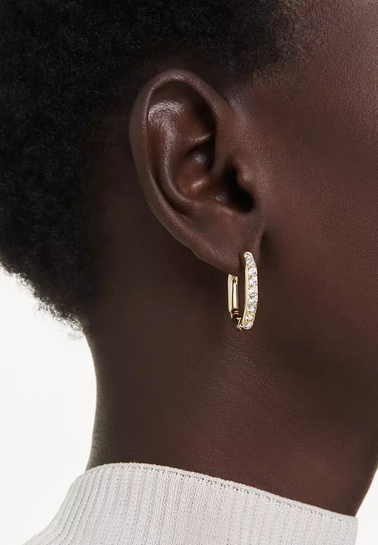 Dextera hoop earrings, Octagon shape, Round cut, White, Gold-tone plated