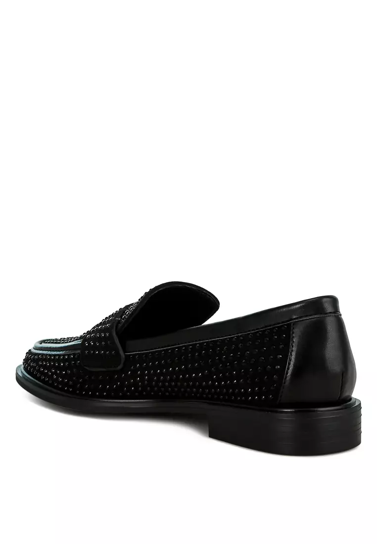 Black Rhinestones Embellished Loafers