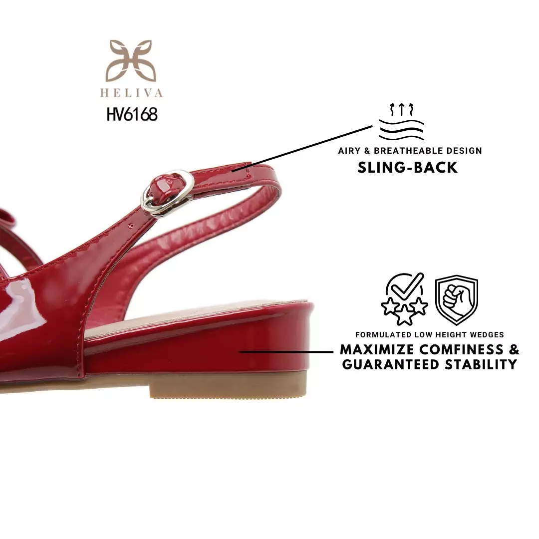 HELIVA CHERRY Glossy Slingback Low Heels with Chic Bow Detail & Pointed Toe HV6168