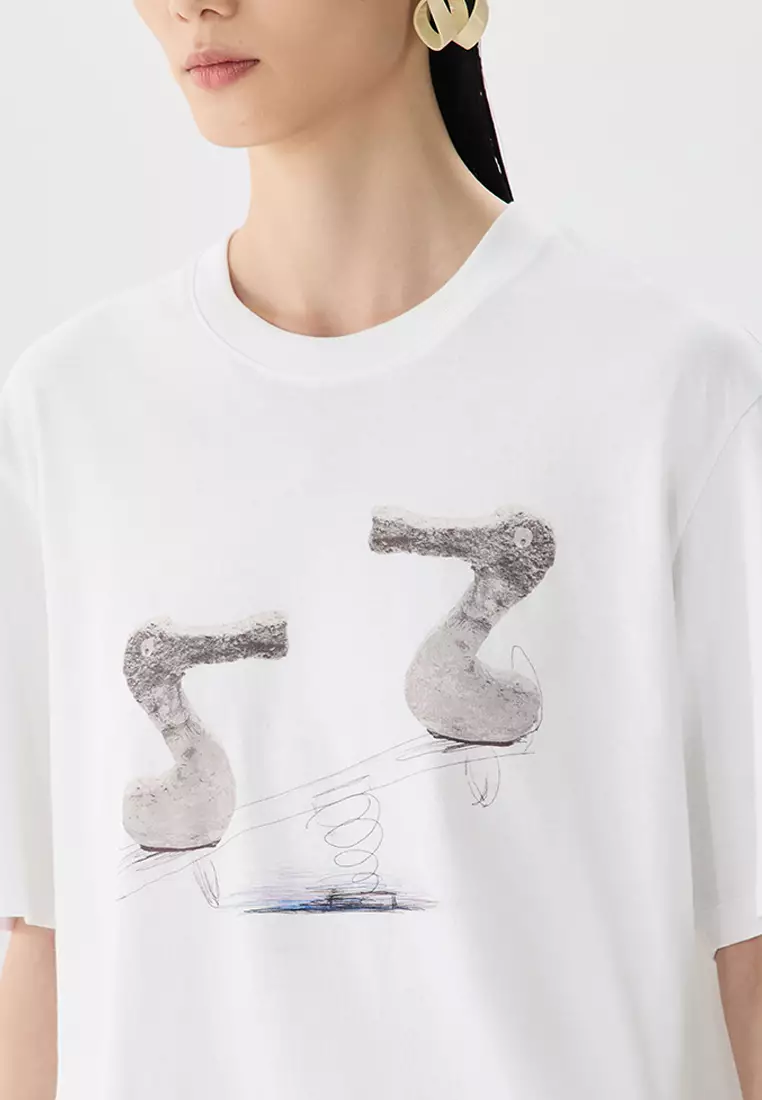 100% Cotton Graphic Print Loose Short-Sleeve T-Shirt
