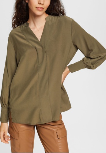 ESPRIT green ESPRIT V-neck blouse, LENZING™ ECOVERO™ 73865AA89879ADGS_1