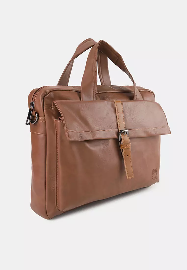 Distressed Leather Executive Brief Messenger Bag