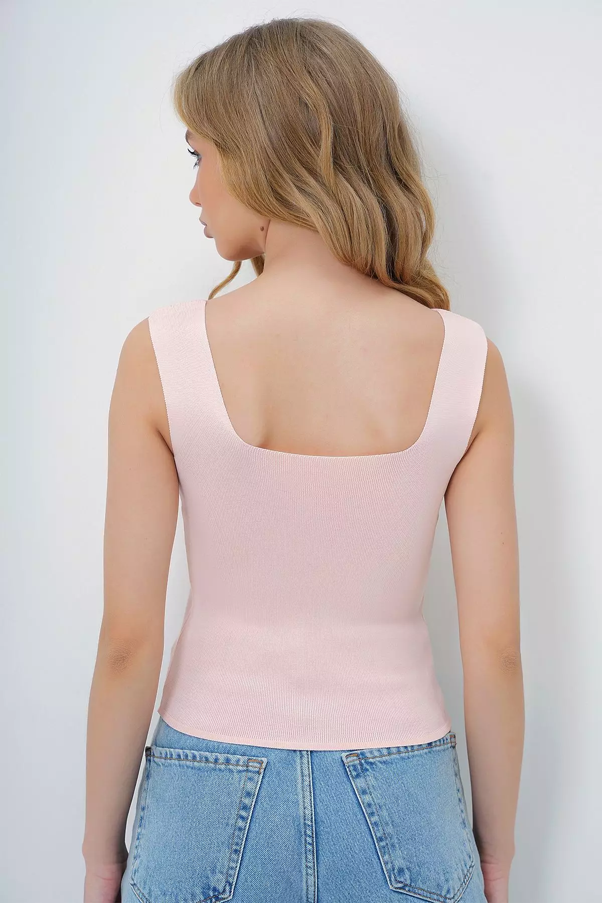 Women's Pink Square Neck Slim Mercerized Blouse