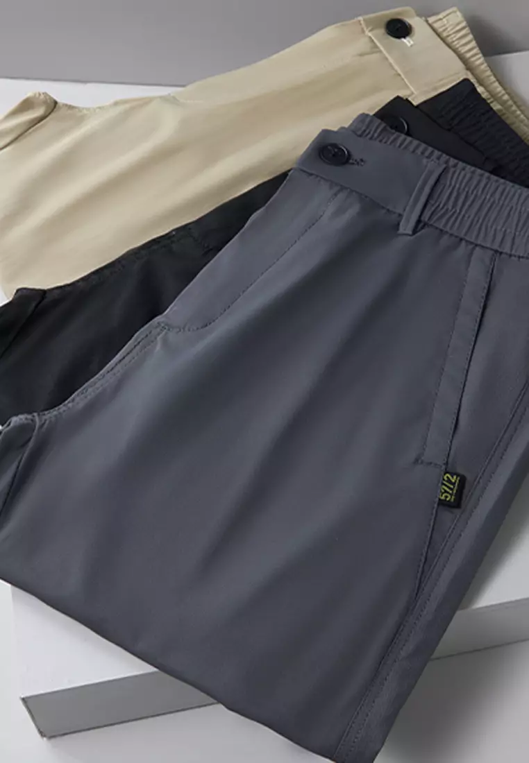 彈性腰圍直腳斜布褲