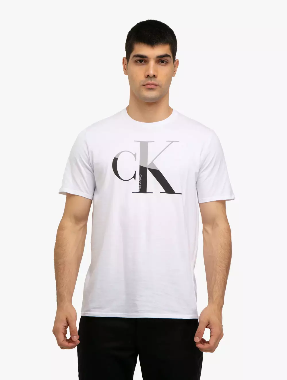 CALVIN KLEIN JEANS - MISMATCH MONOLOGO CREWNECK TEE - white