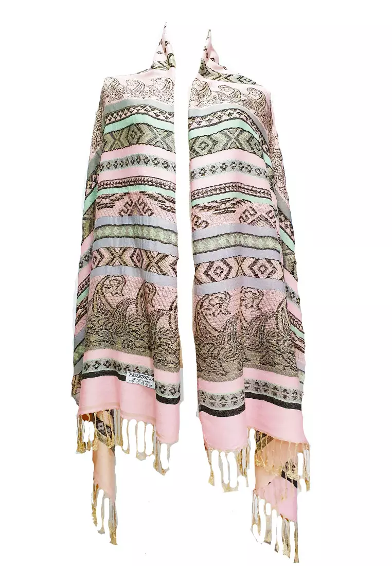 Woven Vintage Paisley Pashmina Rose Pink