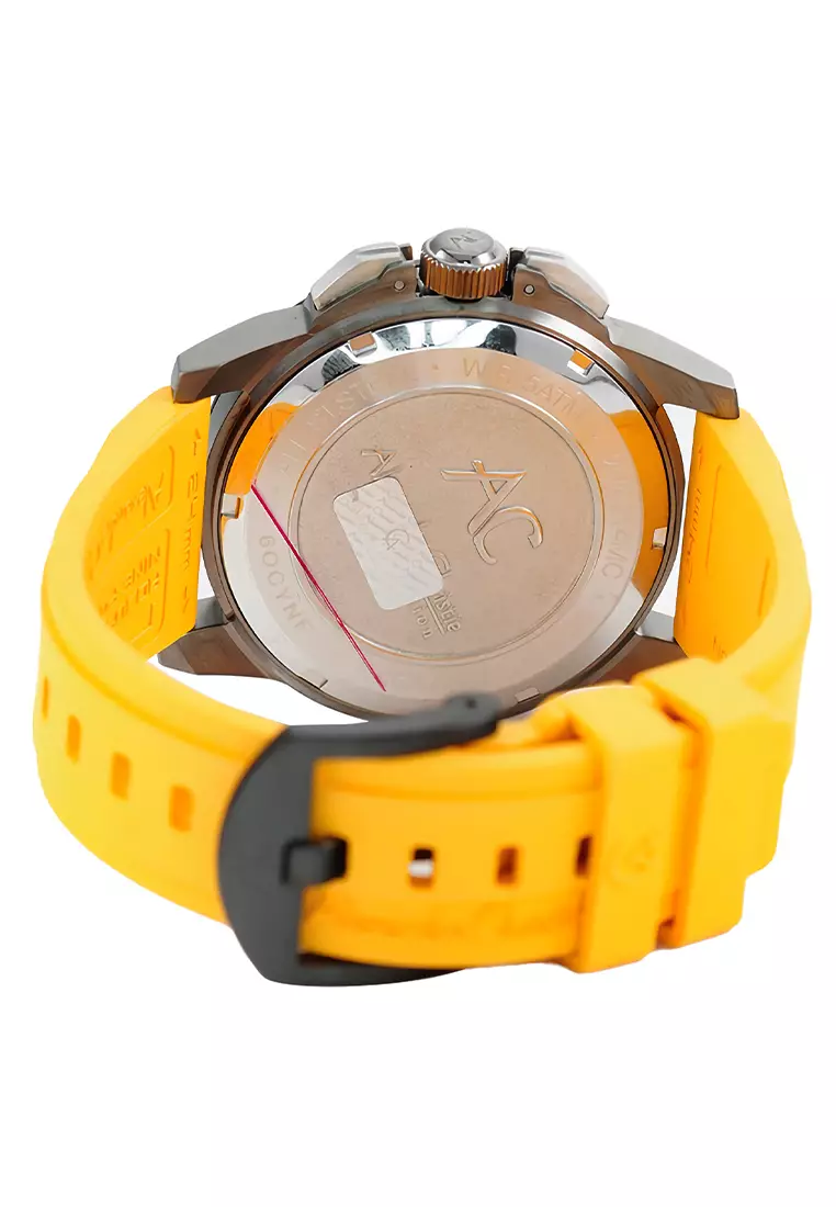 Alexandre Christie - Jam Tangan Chronograph Pria - Silver - Yellow Rubber Strap - 9602 MCREPBAYL