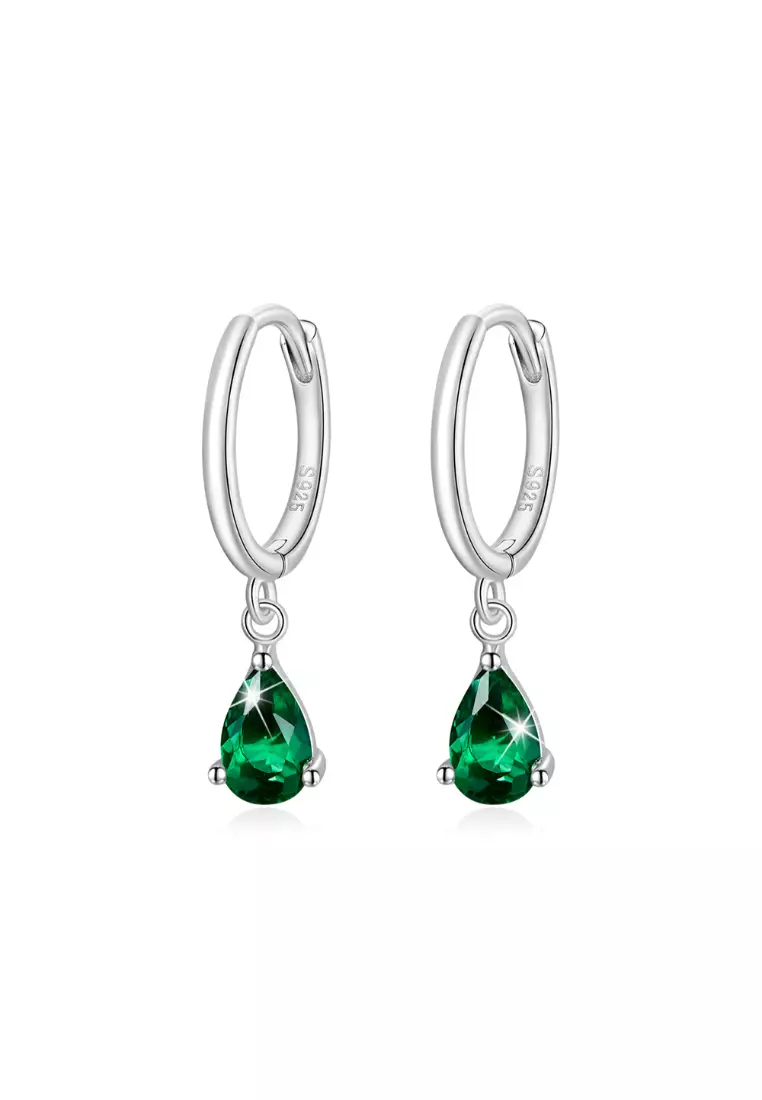925 Signature Solid 925 Sterling Silver Emerald Green Crystal Drop
