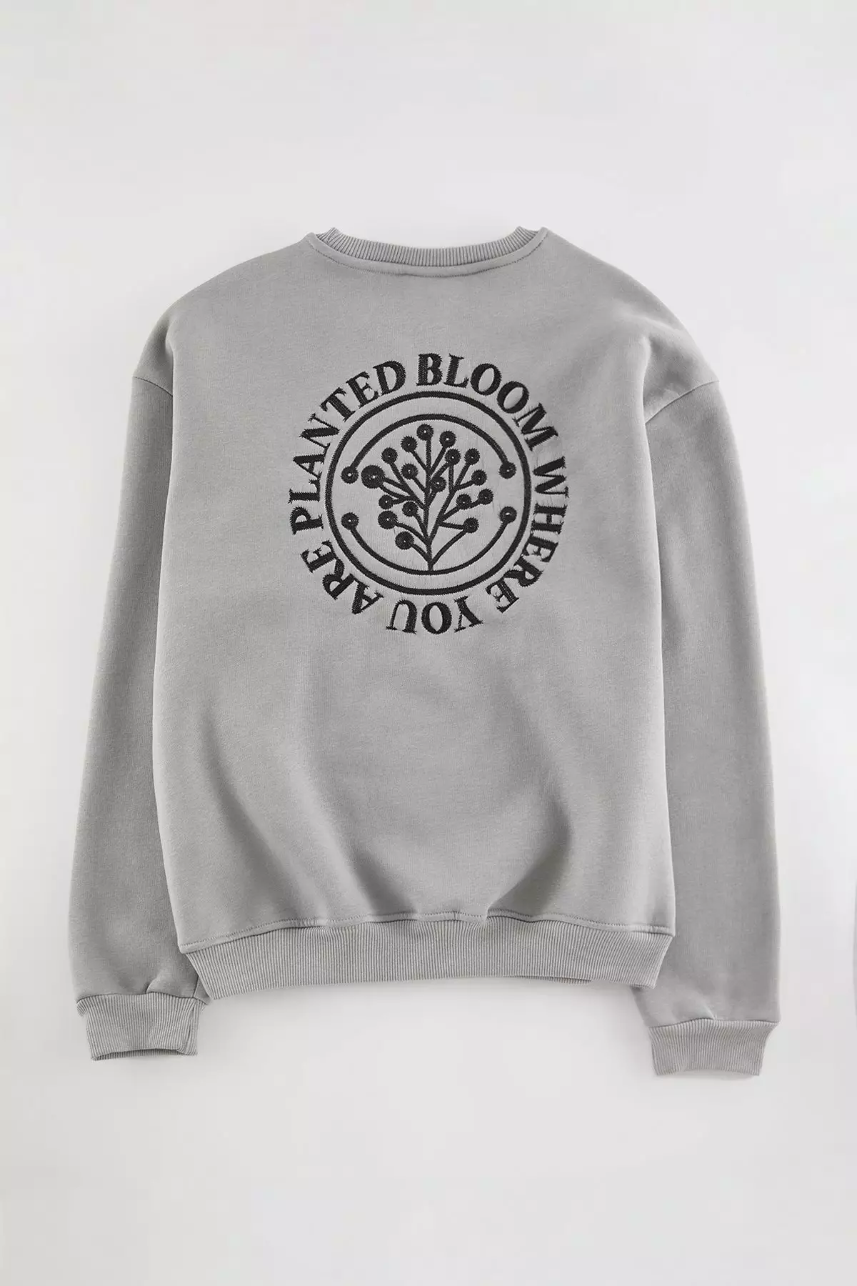 Grey Oversize/Wide Cut Floral Embroidered Fleece Inside Cotton Sweatshirt Tmnaw24Sw00012