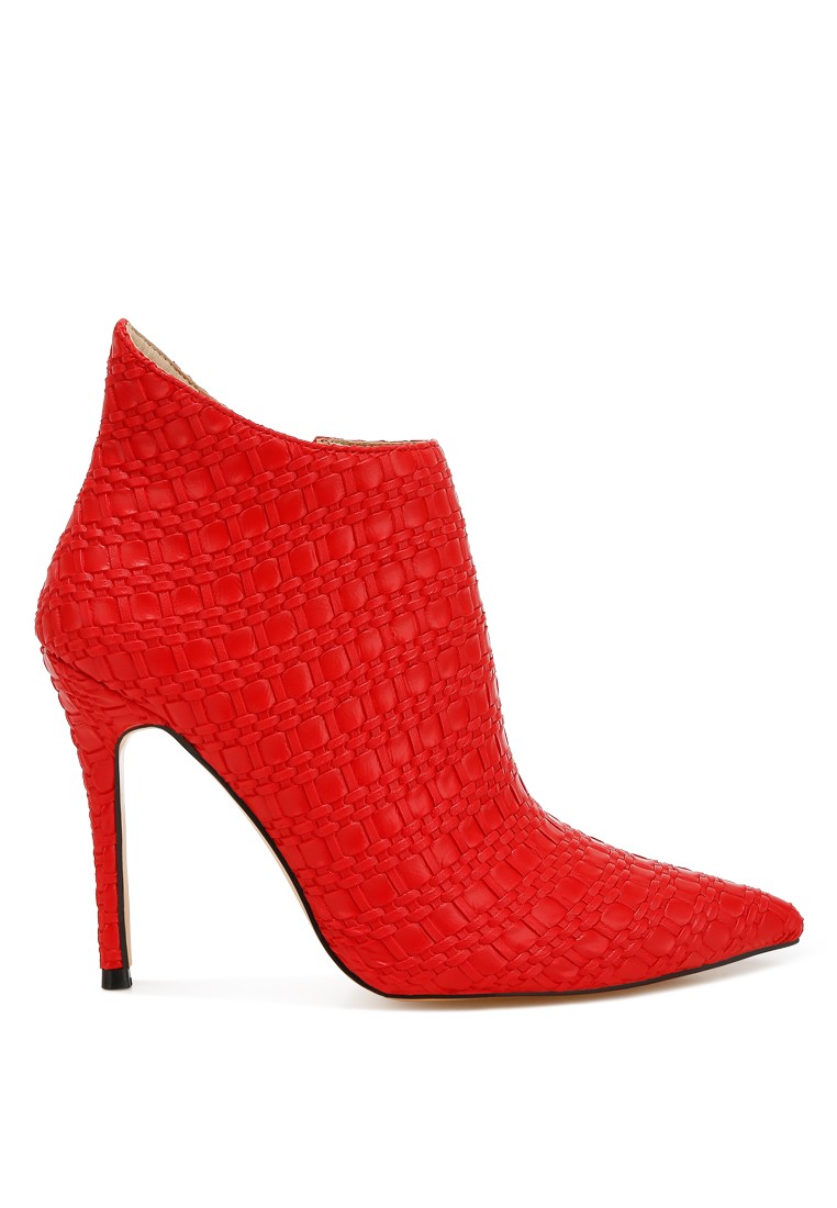 LOLITA Woven Texture Stiletto Boot in Red