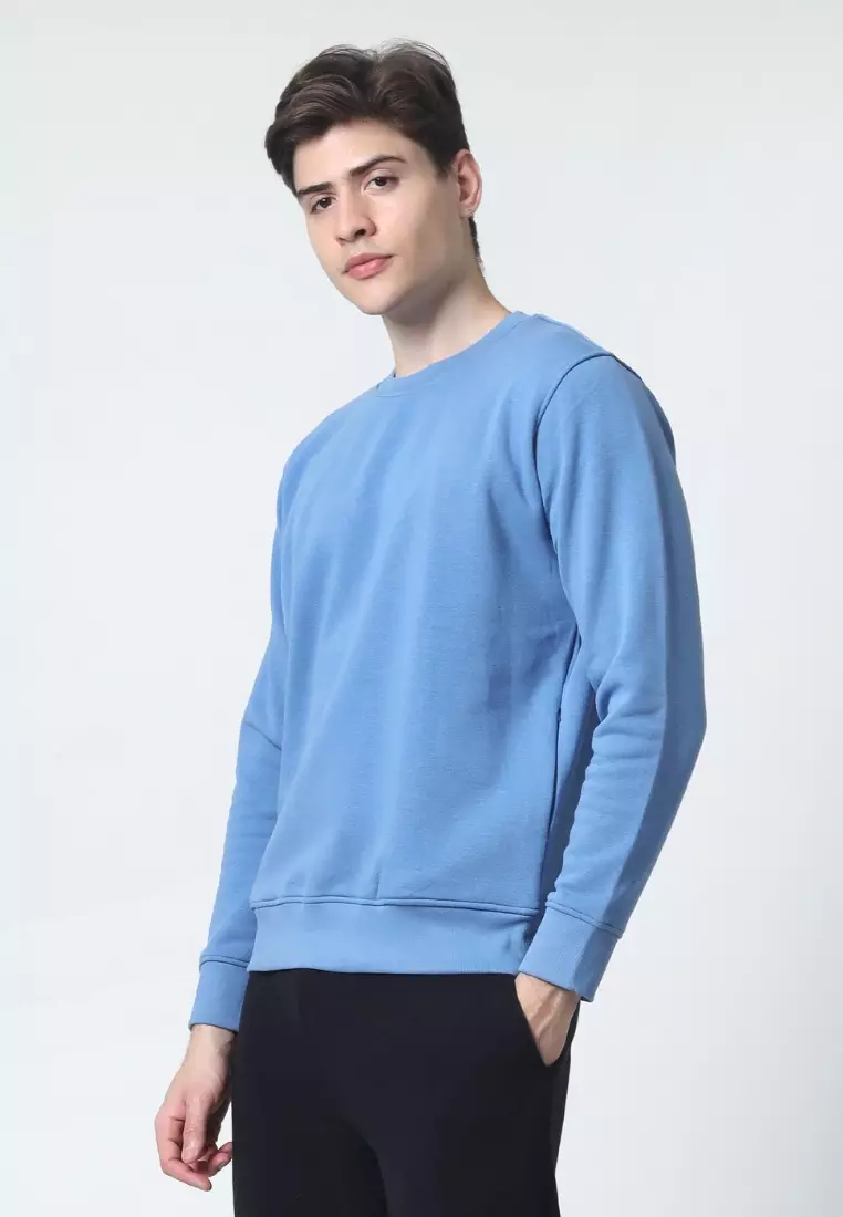 Cotton Well Coofy Crewneck Sweatshirt with Hidden Pocket Steel Blue | Sweater Polos Kantong Tersembunyi Biru Tua