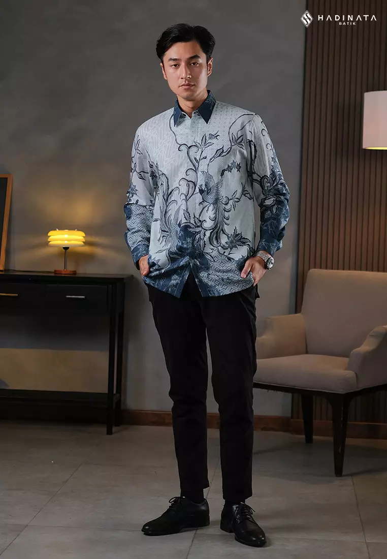 Hadinata Batik Pria Kemeja Panjang Furing Dobby Ekawira Blue