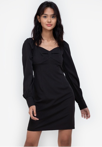 ZALORA BASICS black Full Length Puff Sleeve Mini Dress 1EA28AA7AA9E2AGS_1