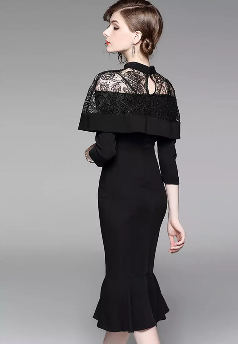 Buy Sunnydaysweety New Lace Stitching Black One Piece Dress UA120503 ...