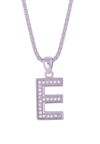 SHANTAL JEWELRY grey and white and silver Cubic Zirconia Silver Alphabet Letter 'E' Necklace SH814AC13MIGSG_1