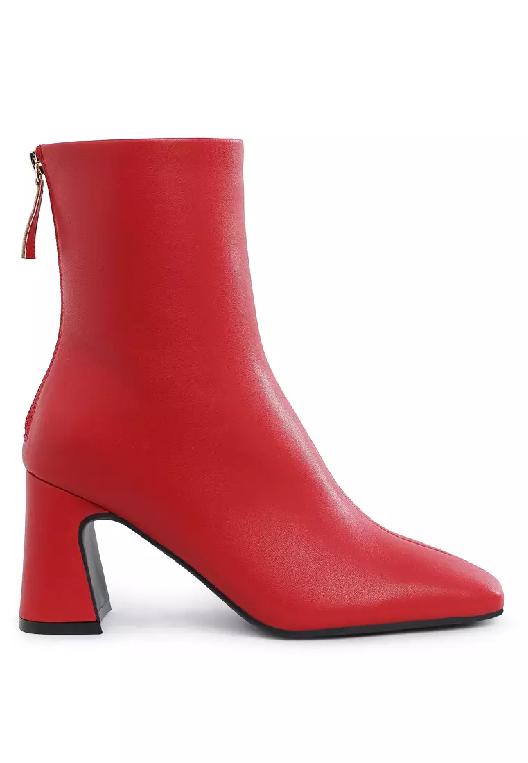 Discount on London Rag  shoes - SKU: Faux Leather Square Toe Ankle Boots in Red