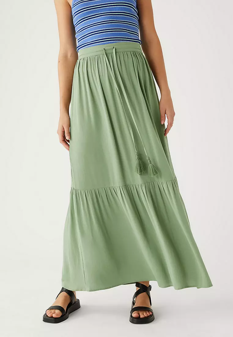 Jual Marks & Spencer Tie Waist Maxi Tiered Skirt Original 2024 | ZALORA ...