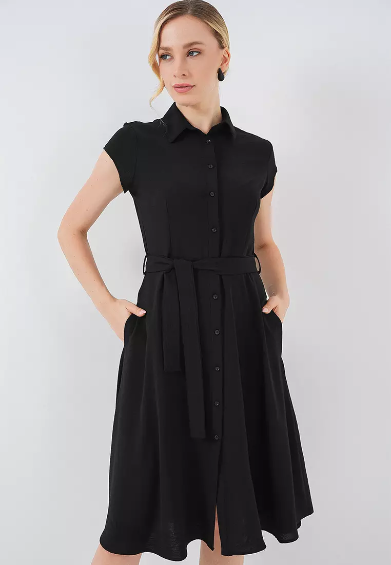 Buttoned Waist Tie Dress