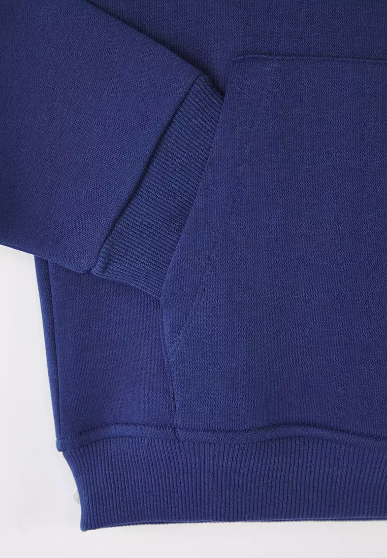 Navy Blue Regular/Normal Cut Hooded Fleece/Warm Sweatshirt Tmnaw20Sw0163