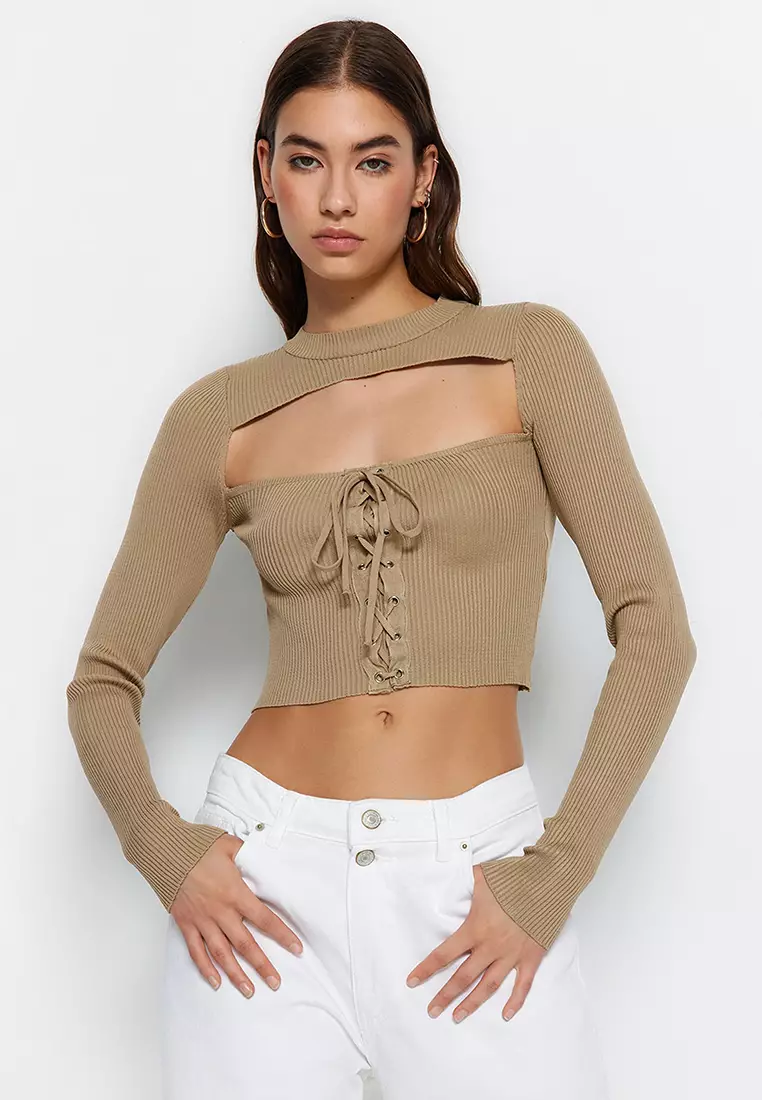 Lace Up Sweater Top