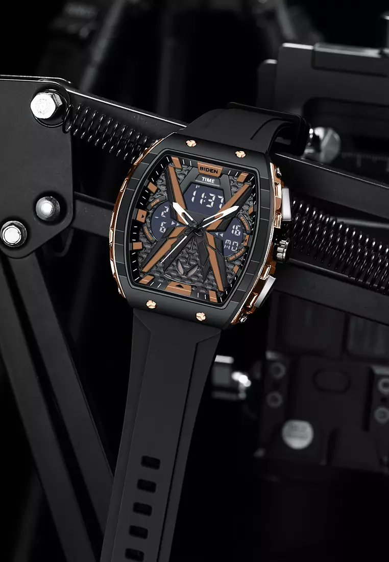 Jam Tangan Pria Original Multifungsi Analog & Digital Anti Air Tali Silicone Jam Tangan Cowok Blackrose